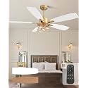 52 Inch Ceiling Fan with Light and Remote, Gold and White