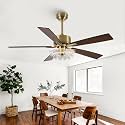 52 Inch Gold Ceiling Fans with Lights and Remote, PS Petal Crystal