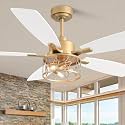 52'' Modern White and Gold Ceiling Fan with Light Chandelier Fan