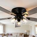 52 Inch Vintage Ceiling Fan with Lights and Remote, Flush Mount