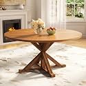 53" Solid Wood Round Dining Table for 4-6 People, Wooden Pedestal Base, Farmhouse Round Dining Room Table for Home Dining Room, Kitchen, Living Room