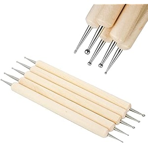 53arts 5pcs wooden embossing stylus dotting tool kit with metal modelling ball pen for mandala art clay pottery ceramic nail art ornaments diy craft supplies in different sizes