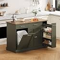 53 Inch Kitchen Island with Trash Can Storage, Rolling Island Table, Green