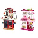 53 PCS Play Kitchen Pretend Food Set for Kids Ages 2-6 4-8, Pink Kitchen Toys with Light, Sound and Spraying, Sink Toy Accessories, Indoor Outdoor Playset for Toddlers