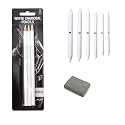 Shading Kit with White Charcoal Pencils (3) + Paper stumps/Blenders (6)+ Kneadable Eraser (1) for sketching and Shading on Black/Dark coloured paper