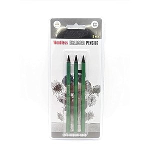 woodless charcoal pencil - hard medium and soft and one kneadable eraser for charcoal and pastel pencils ideal drawing set for students professionals artists