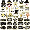 53Pcs Black and Gold Birthday Photo Booth Props - Funny DIY Birthday Party Supplies for Men Women, Classy Selfie Props Cutouts for 30th 40th 50th Milestone Birthday Party Decorations, Lightweight