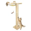 Cat Window Perch Hammock with 3-Piece Detachable Roman Column Sisal Scratching Posts, White Fluffy Cusion, Drill-Free Suction Cup Mount, Extra Large for Large Cats &amp; Maine Coons, 60 LBS Capacity