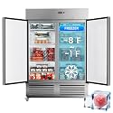 54"W Commercial Freezer 2 Door Stainless Steel Upright Freezer Reach-in Solid Door Upright Fan Cooling 36 Cu.ft 2 Section Freezer -8-1°F for Restaurant, Bar, Shop