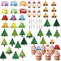 54 Pcs Camping Cake Decorations, Happy Camper Cupcake Toppers
