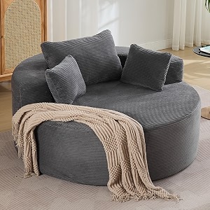 55Oversized Round Boneless Chaise Lounge ChairCorduroy Modern