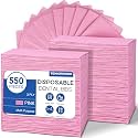 550 Pack Disposable Dental Bibs 13"x18", 3-Ply Waterproof Tattoo Bibs Sheet for Nail Salon, Dental Clinic, Feeding, Tattoo Shop (Pink)