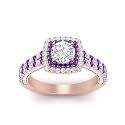 55Carat Choose Your Gemstone Double Band Square Halo Diamond CZ Ring 18K Rose Gold Plated Round Shape Halo Engagement Rings Everyday Jewelry Wedding Jewelry Handmade Gifts for Wife US Size 4 to 12