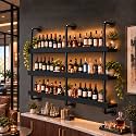 55IN 3-Tier Black Pipe Wall Mounted Wine Rack with Warm LED Light