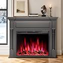 55in Electric Fireplace with Mantel, TV Stand with Freestanding Electric Fireplace, Remote Control, 12 Color Adjustable Flame, 1-8H Timer, 750W/1500W Black