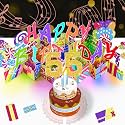 55th Pop-Up Musical Birthday Card, Blowable LED Candle for Women and Men