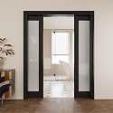 Double Pocket Door,Black Frosted Glass Doors,Solid Door,56x80