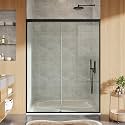 GarveeTech Sliding Shower Door, 44"-48" w x 72" h Semi-Frameless Bypass Bathroom Door with 1/4" Tempered Glass,Matte Black Finish for Walk-in Shower