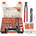 560PCS 22-Sizes Stepless Single Ear Hose Clamp Kit with Pliers &amp; Cutter, 5.3-36.1mm (1/4"-1-3/8") 304 Stainless Steel Anti-Corrosion Clamps for Automotive Fuel Line,CV Boot,HVAC,Radiator &amp; PEX