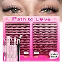 560pcs Lash Clusters Kit with Bond, Seal and Tweezers, Natural False Eyelashes Kit, 9-16mm D Curl 30D+40D Wispy Cluster Lashes, Individual Eyelash Extensions for Beginners At Home
