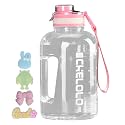56oz Gym Water Bottle, Half Gallon Leak Proof BPA Free Large Water Jugs with Handle and Time Marker,Big Reusable Plastic Sport Water Bottle for Fitness,Camping,Workout,Home,Hiking,Outdoor