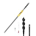 58" Flexible Installer Drill Bit for Pulling Wires in Walls, Ceilings, and Sidewalks, 3/4" Auger with Screw Point & Fish Eye, 1/4" 3-Flat Shank for Wood & Conduits, with Wire Puller & Storage Tube
