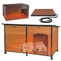 59.1’’ Extra Large Heated Dog House Outdoor for Winter, Insulated Dog Kennel with Metal Frame, Weatherproof Dog Shelter with Heating Pad and All-Around Insulated Liner for Large Breed Outside (Brown)