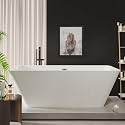 66" Freestanding Bathtub, Modern Soaking Bathtub, Freestanding Rectangular Tub with Non-Slip Base and Easy Drain, Deep Design for Adults, Ideal for Bathroom Relaxation, Chrome Drain, White