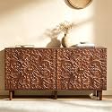 59" Buffet Cabinet with Storage, Floral Embossed 4 Door Sideboard (Walnut)