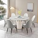 59" Dining Table Set for 6 Round Kitchen Table with 6 pcs PU Chairs, Marble Dining Room Table with 31.5" Detachable Turntable, Sintered Stone Tabletop &amp; Stainless Steel Base,Grey