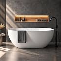 59" Stone Resin Freestanding Soaking Tub, Matte White Solid Surface Bathtub