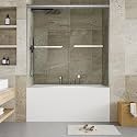 59" W x 60" H Single Sliding Shower Door - Bypass Space Saving Design with 1/4” Clear Tempered Glass & Aluminum Alloy Frame, Easy Installation & Reversible Hinges, Brushed Nickel Finish