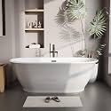 59 Inch Acrylic Freestanding Bathtub, Soaking Bathtub with Matte Drain and Overflow, Modern Square Tub, Deep Ergonomic Design, cUPC Certified, Double-Walled Insulation, Easy Install and Safe Use, Grey