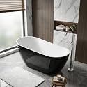 59 Inch Acrylic Freestanding Bathtub, Acrylic Soaking Bathtub with Matte Drain and Overflow, Modern Square Tub, CUPC Certified, Deep Ergonomic Design, Double-Walled Insulation, Easy Installation