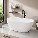 59 Inch Acrylic Freestanding Bathtub, Acrylic Soaking Bathtub with Matte Drain and Overflow, Deep Ergonomic Tub with Double-Walled Insulation, CUPC Certified, Modern Square Design