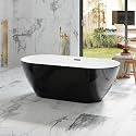 59 Inch Acrylic Freestanding Bathtub, Acrylic Soaking Bathtub with Matte Drain and Overflow, Deep Ergonomic Tub with Double-Walled Insulation, CUPC Certified, Modern Square Design