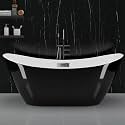 59 Inch Acrylic Freestanding Bathtub, Acrylic Soaking Bathtub with Matte Drain and Overflow, Modern Square Tub, CUPC Certified, Deep Ergonomic Design, Double-Walled Insulation, Easy Installation