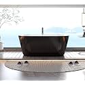 59 Inch Freestanding Bathtub, Acrylic Soaking Bathtub with Chrome Drain and Overflow, Standalone Ergonomic Tub for Bathroom Relaxation, Deep Design for Family and Guest Use, White+Black