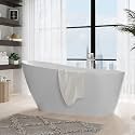 GarveeHome 59 Inch Freestanding Bathtub, Deep Soaking Modern White Bath Tub for Bathrooms with Non-Slip Base, Acrylic, CUPC Certified, Chrome Drain, Free Standing