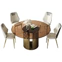 59-inch Modern Round Dining Table Set with Dark Brown Glass Tabletop &amp; Antique Copper Legs, Kitchen and Living Room Table for Family Dining Glass 4