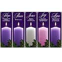 5Pcs 2x6 Ft Religious Church Banner with Scripture Christian Candles Banner for Sanctuary Wall Hope Peace Joy Love Jesus Prayer Flag Welcome Religious Praise Hanging Signs Decor for Holiday Church