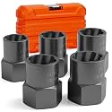 5PCS Bolt Extractor Kit Heavy Duty, 1/2" Drive Impact Lug Nut Remover Tool, Nut Extractor Set Large Size 19-25mm For Removing Stripped, Damaged, Rounded off and Rusted Bolts, Studs