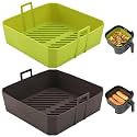 NEWITEE Silicone Air Fryer Liners for 5 & 6 Qt Air Fryer, Reusable Square Air Fryer Liners with Handles, Upgrade BPA Free Platinum Silicone Liner Basket, 2 Pack