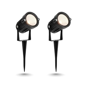 5w warm white waterproof led garden spot light with ground spike  ip65 outdoor landscape light  aluminium body  garden lawn tree pathway fountain wall spotlight pack of 2