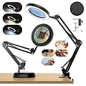 5X Magnifying Glass with Light and Stand, Real Glass Lens LED Magnifying Lamp with Base & Clamp, 3 Color Modes, 10 Brightness Levels for Crafts, Sewing, Soldering and Close Work