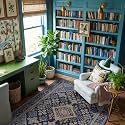 5x7 Boho Machine Washable Low Pile Area Rugs for Living Room Navy Blue