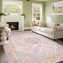 5x7 Boho Machine Washable Low Pile Area Rugs for Living Room Lilac Lavender
