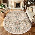 5x7 Oval Rug Washable Floral Print Rug Non-Slip Indoor Carpet