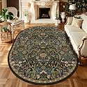 5x7 Oval Washable Rug, Black Floral Indoor Non Slip Boho Carpet