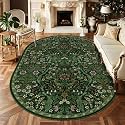 5x7 Oval Washable Rug Green Floral Rug Non-Slip Indoor Carpet